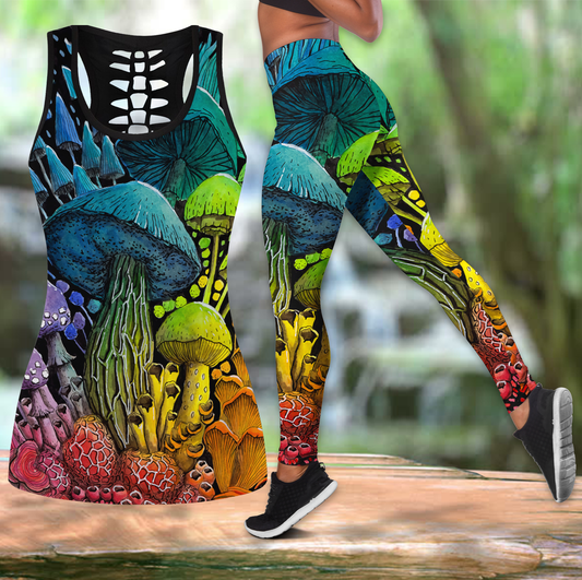Mushroom Combo Tank Hollow + Legging JJ300303 - Amaze Style™-Apparel
