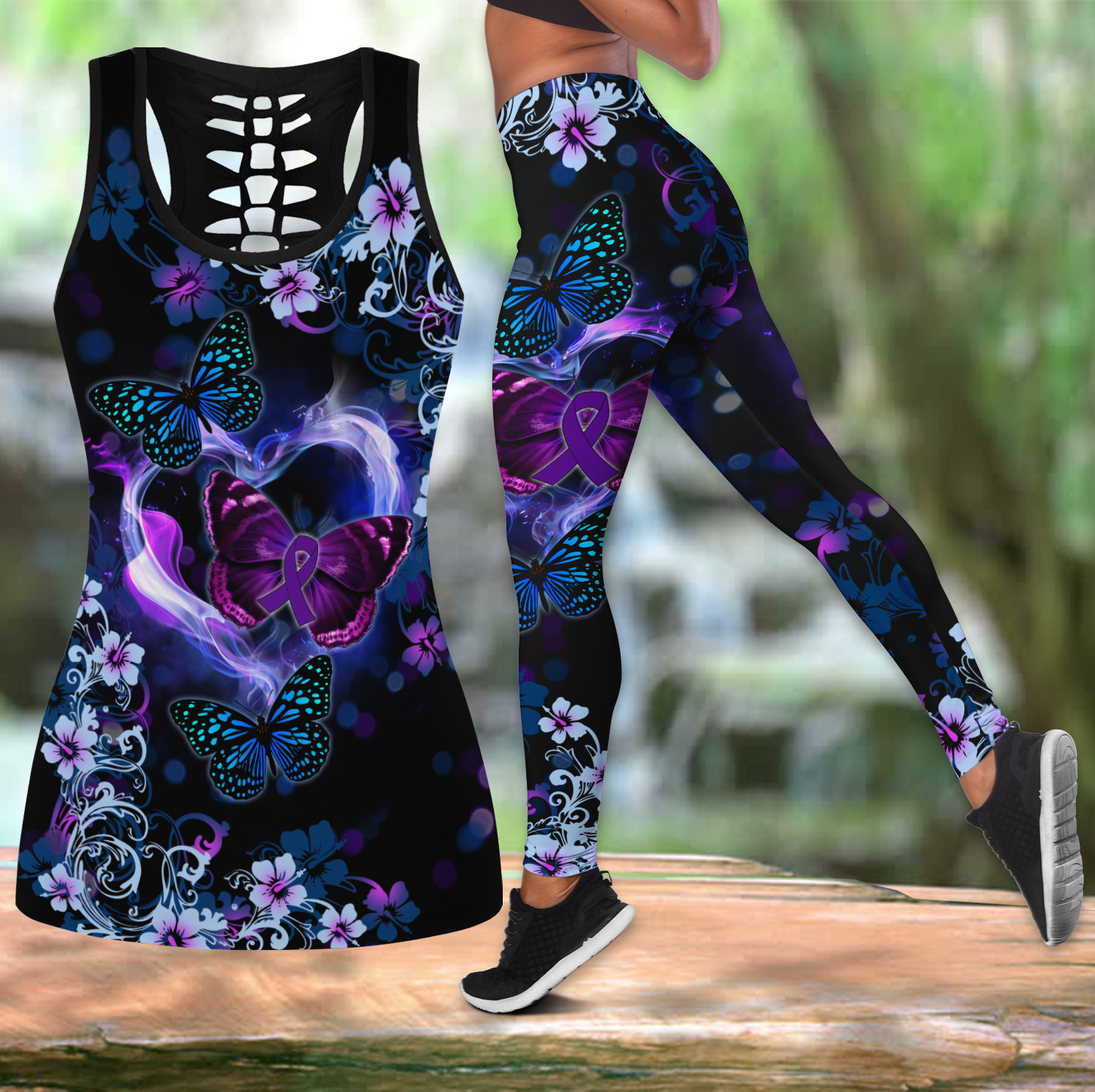 Beautiful Butterfly - Purple Ribbon Combo Tank + Legging JJ290401 - Amaze Style™-Apparel