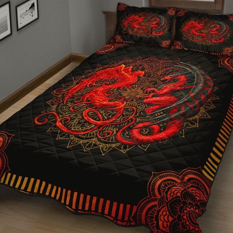 Red Mandala Dragon Quilt Bedding Set NM20042304-Quilt-NM-Queen-Vibe Cosy™