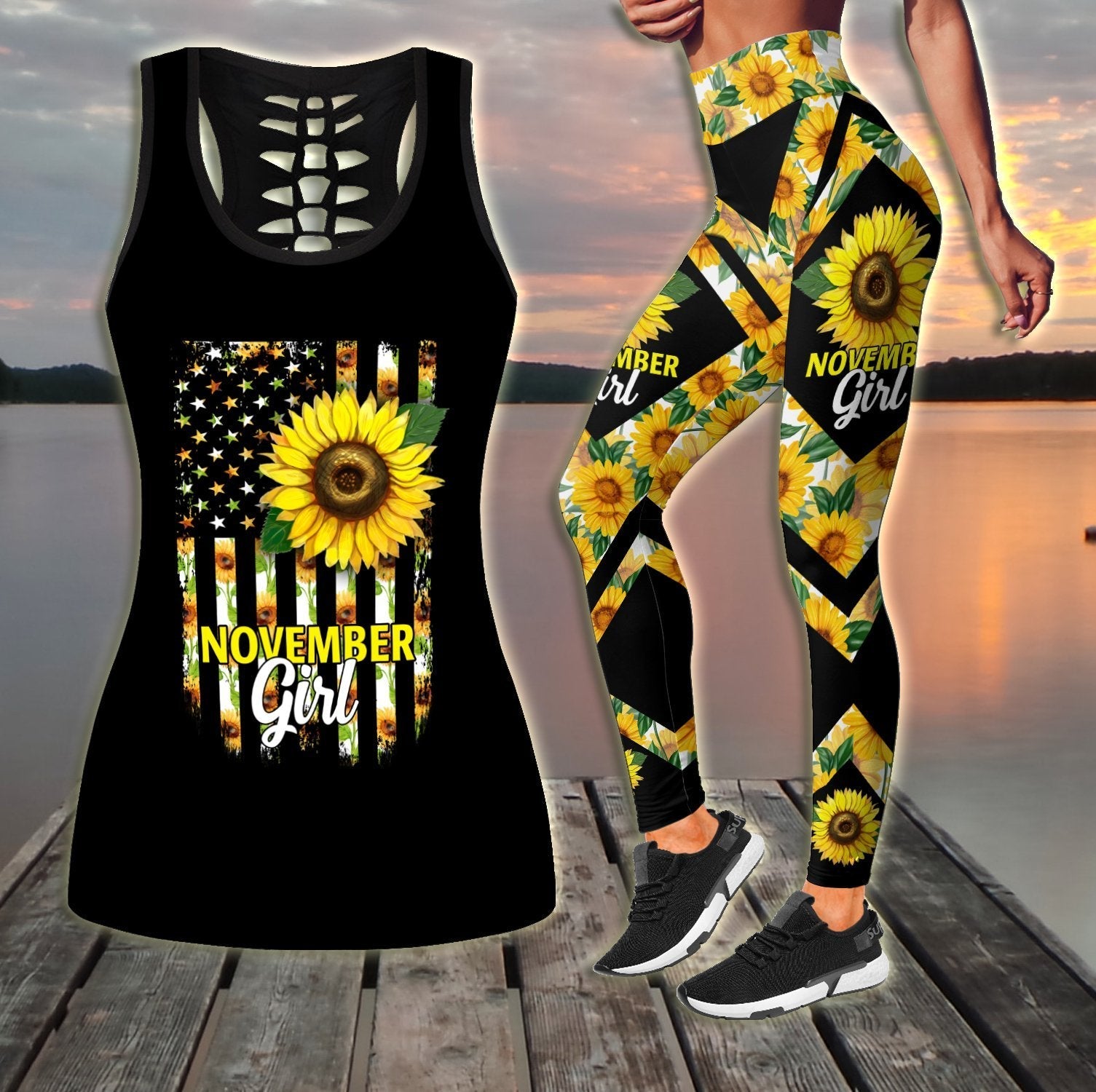 November Girl Sunflower Combo (Legging+Tank) TR14052011S - Amaze Style™-Apparel