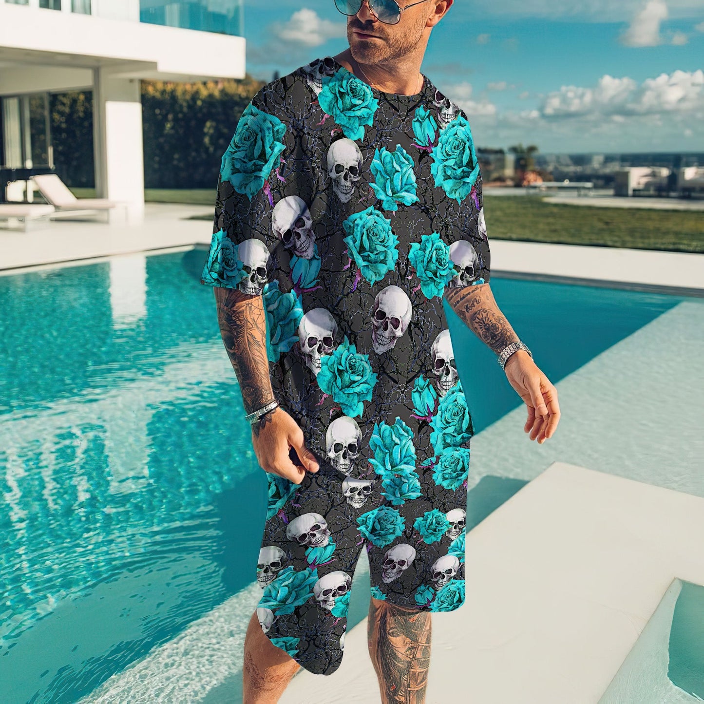 Skull Combo T Shirt Broad Short