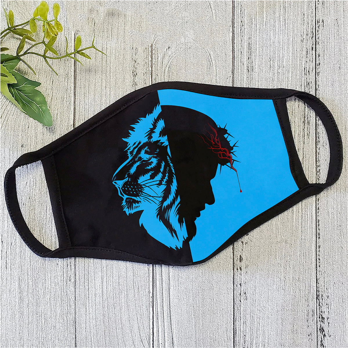 Christian Jesus and Lion Black Blue Mask TT