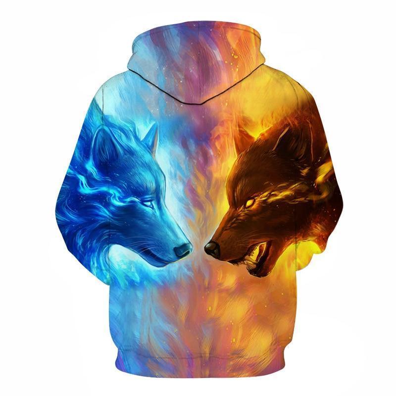 Ice and Fire Wolves Native American Design 3D Hoodies NVD1302 - Amaze Style™-Apparel