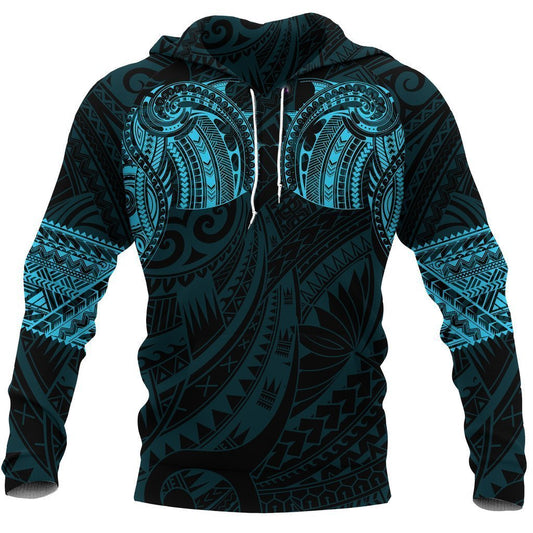 Polynesian Hoodie Tattoo Style Blue NVD1331 - Amaze Style™-Apparel
