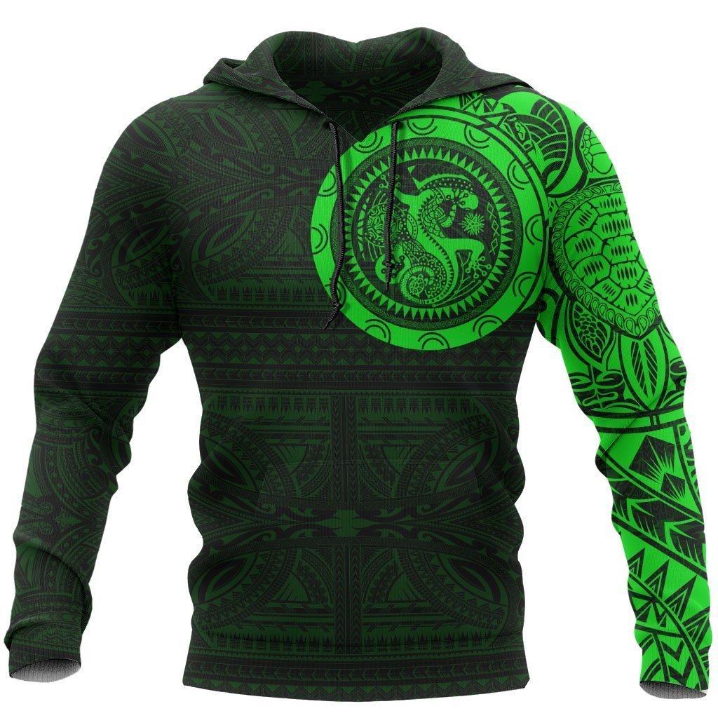 Polynesian Tribal Lizard Tattoo on Chest Green Hoodie NVD1347 - Amaze Style™-Apparel