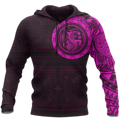 Polynesian Tribal Lizard Tattoo on Chest Pink Hoodie NVD1349 - Amaze Style™-Apparel