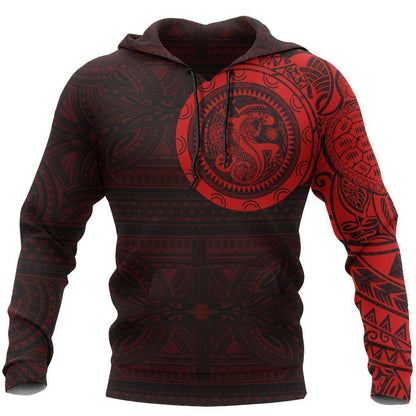 Polynesian Tribal Lizard Tattoo on Chest Red Hoodie NVD1350 - Amaze Style™-Apparel