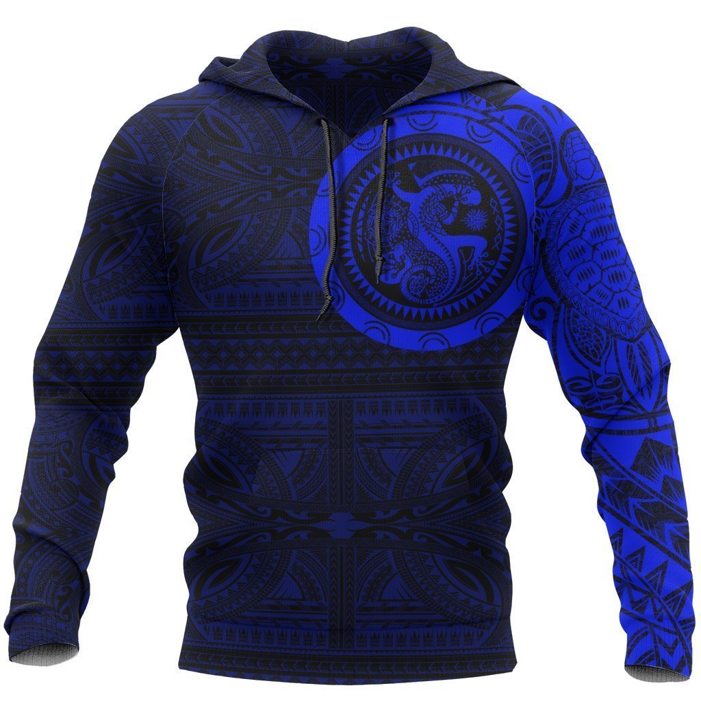 Polynesian Tribal Lizard Tattoo on Chest Hoodie Blue NVD1351 - Amaze Style™-Apparel