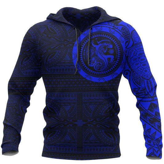 Polynesian Tribal Lizard Tattoo on Chest Hoodie Blue NVD1351 - Amaze Style™-Apparel