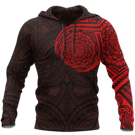 Polynesian Native Flowers Tattoo Style Hoodie Red NVD1356 - Amaze Style™-Apparel