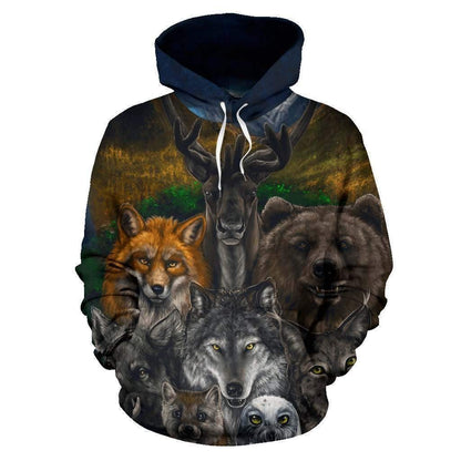 Native American – Bear Wolf Owl Fox 3D All Over Hoodie HC1903 - Amaze Style™-Apparel