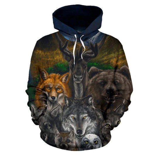 Native American – Bear Wolf Owl Fox 3D All Over Hoodie HC1903 - Amaze Style™-Apparel