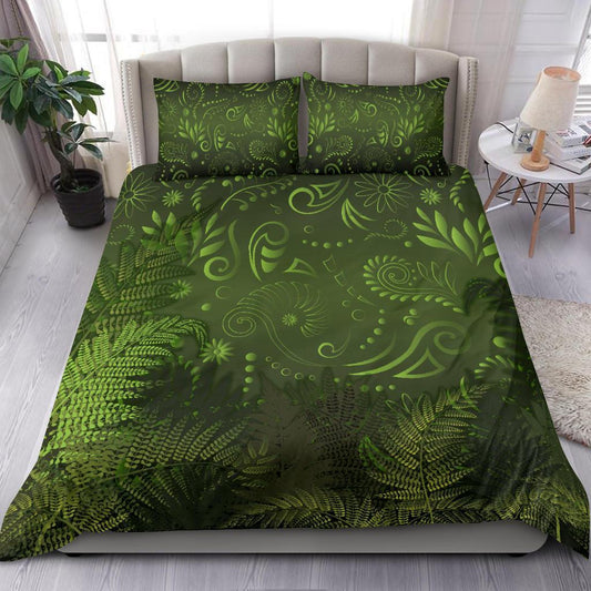 New Zealand Bedding Set Silver Fern Aotearoa Vibes Green