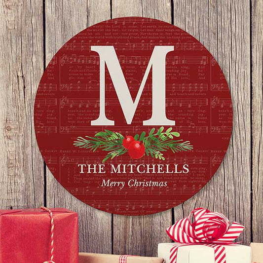 Nostalgic Noel Personalized Round Wooden Door Plate