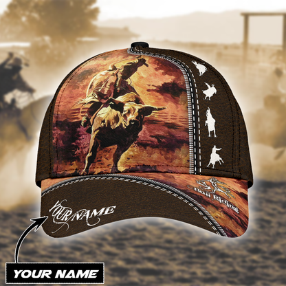Personalized Name Bull Riding Classic Cap Rodeo Art