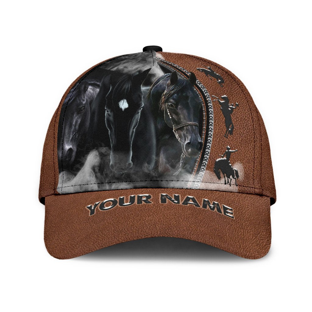 Personalized Name Rodeo Classic Cap Black Horses Ver 2