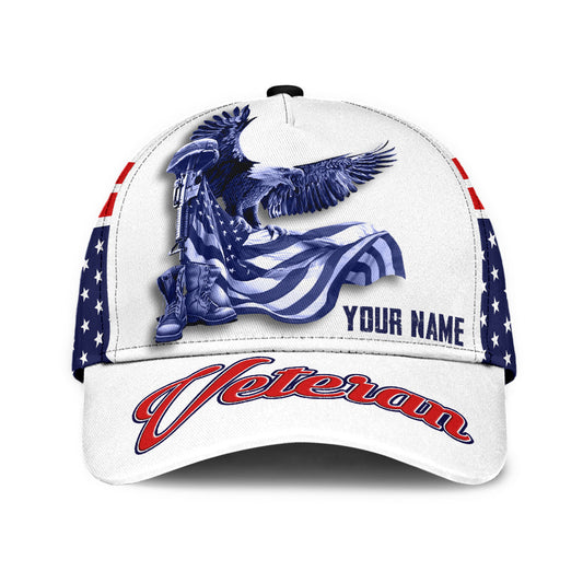 US Army Veteran American Flag Eagle Personalized Name Classic Cap