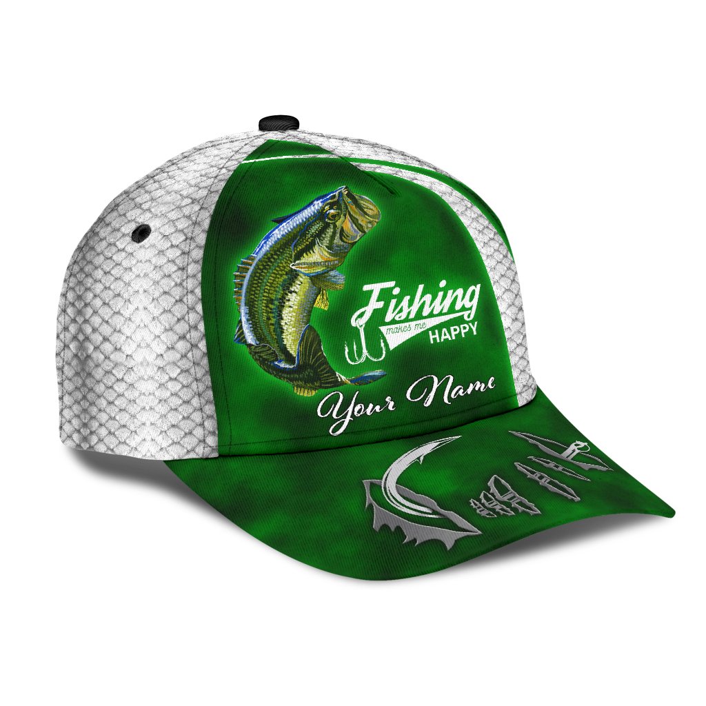 Custom Name Bass Fishing hat Hook 3D design print Cap