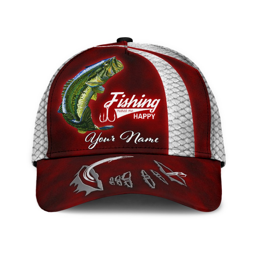 Custom Name Bass Fishing Red hat Hook 3D design print Cap NTN03072104