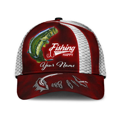 Custom Name Bass Fishing Red hat Hook 3D design print Cap NTN03072104