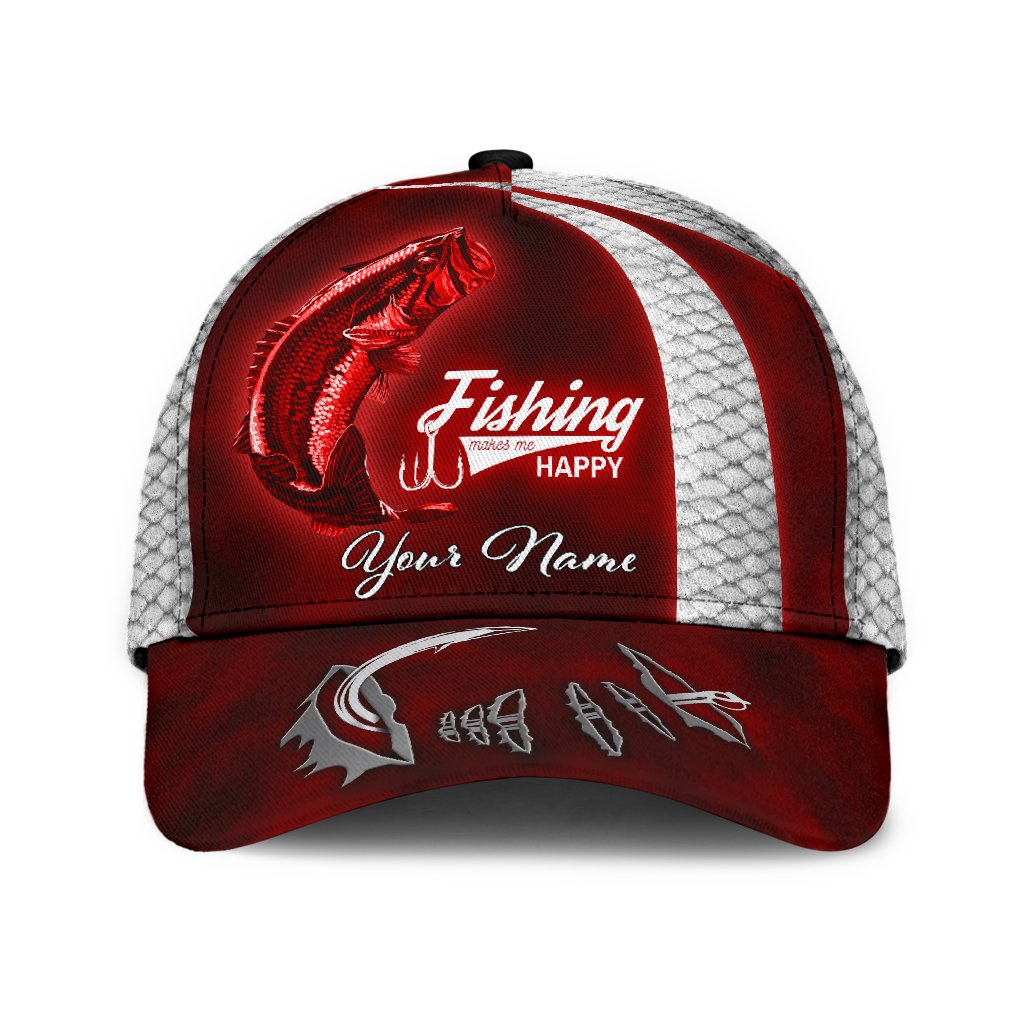 Custom Name Bass Fishing Red hat Hook 3D design print Cap NTN03072103