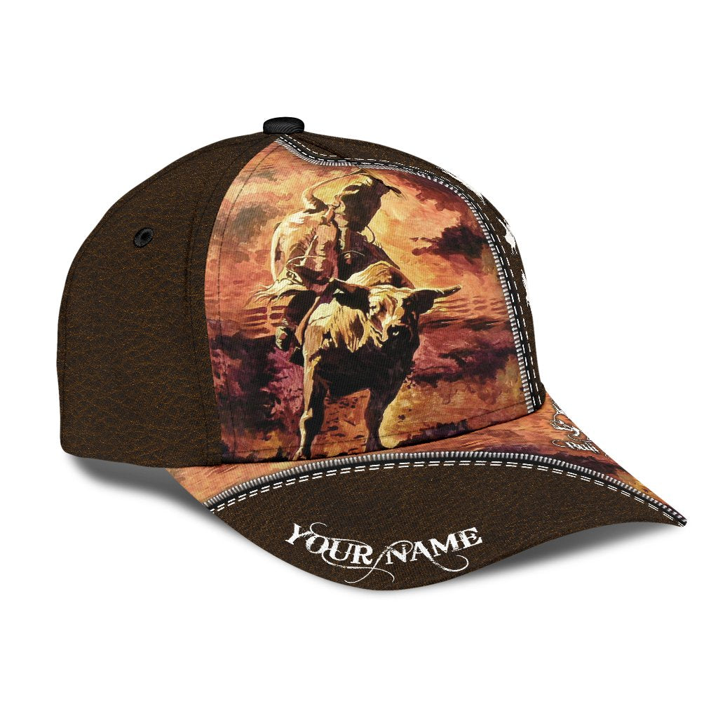 Personalized Name Bull Riding Classic Cap Rodeo Art