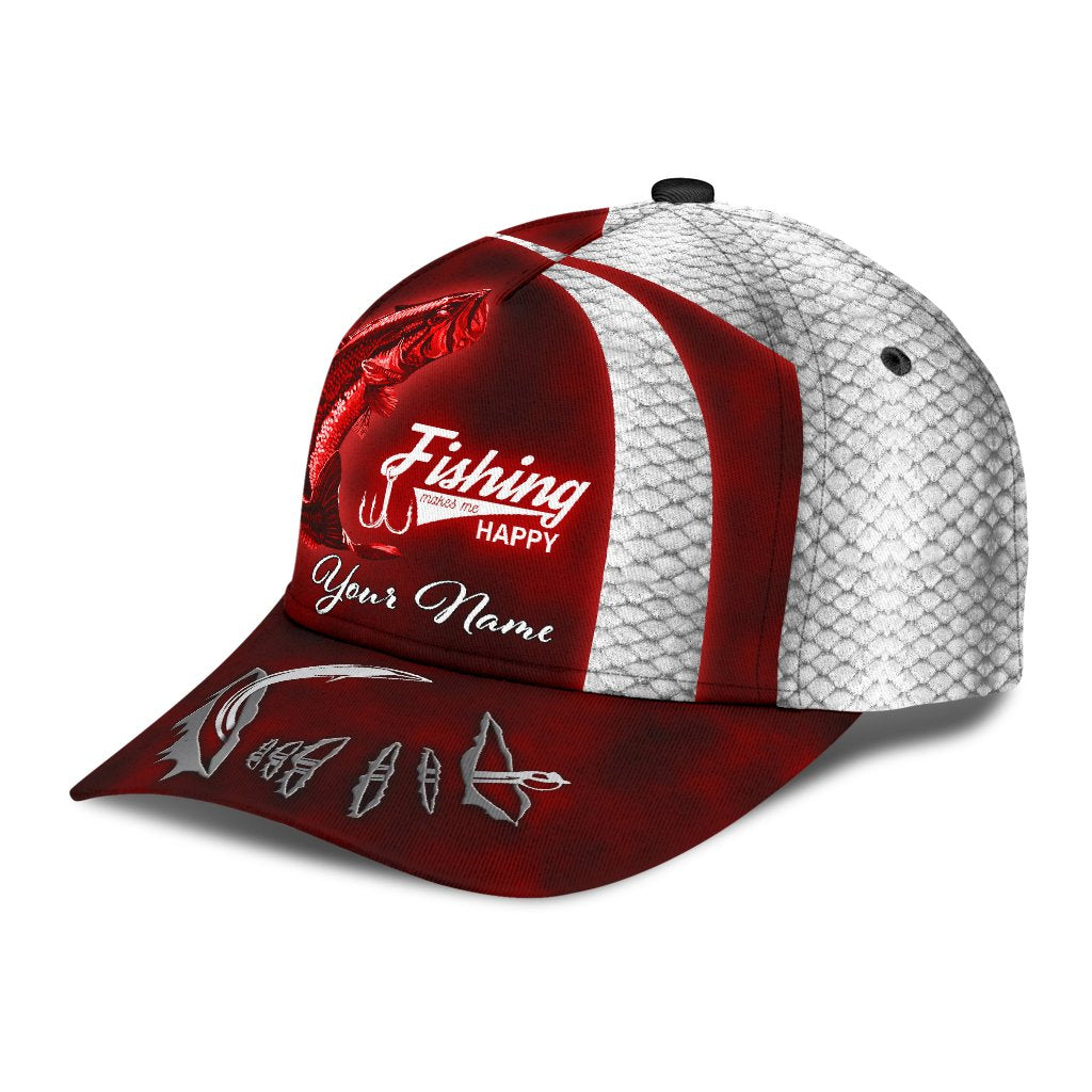 Custom Name Bass Fishing Red hat Hook 3D design print Cap NTN03072103