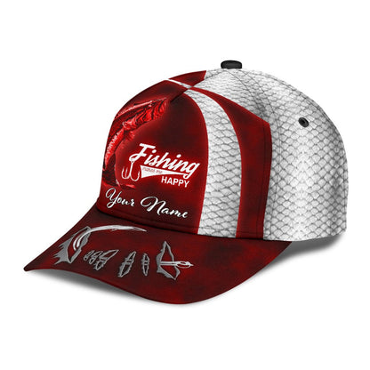 Custom Name Bass Fishing Red hat Hook 3D design print Cap NTN03072103