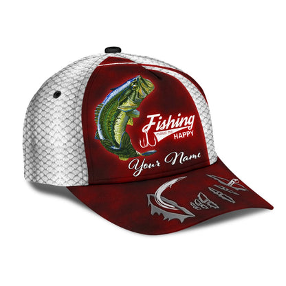Custom Name Bass Fishing Red hat Hook 3D design print Cap NTN03072104