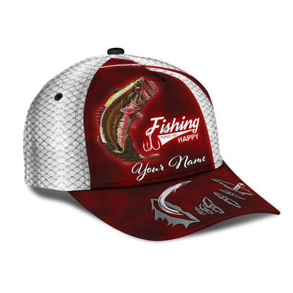 Custom Name Bass Fishing Red hat Hook 3D design print Cap NTN03072102