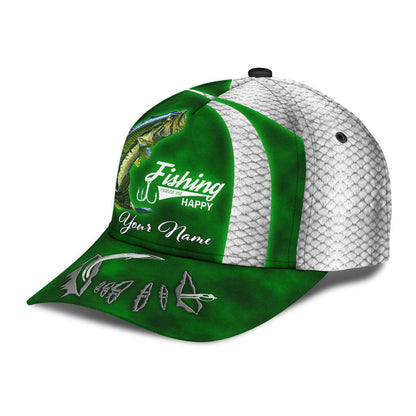 Custom Name Bass Fishing hat Hook 3D design print Cap