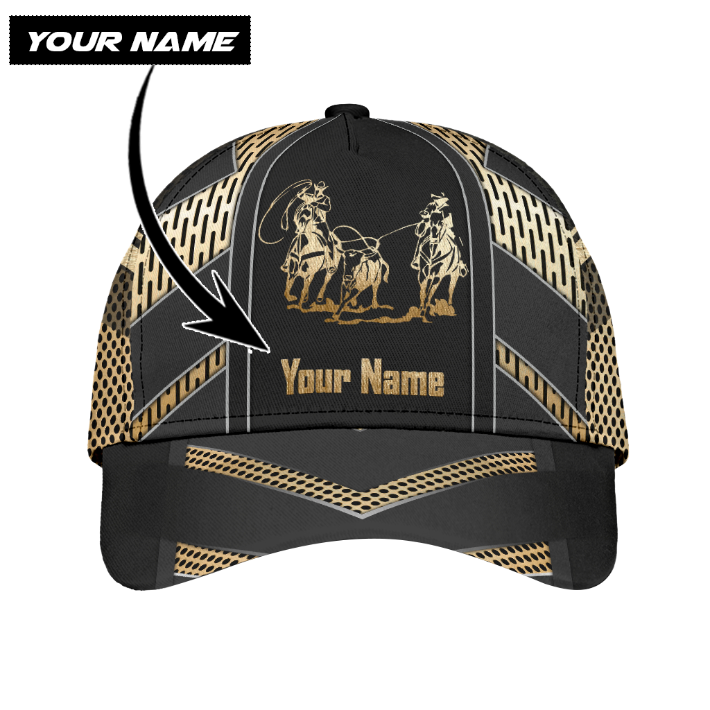 Personalized Name Bull Riding Classic Cap Team Roping Golden
