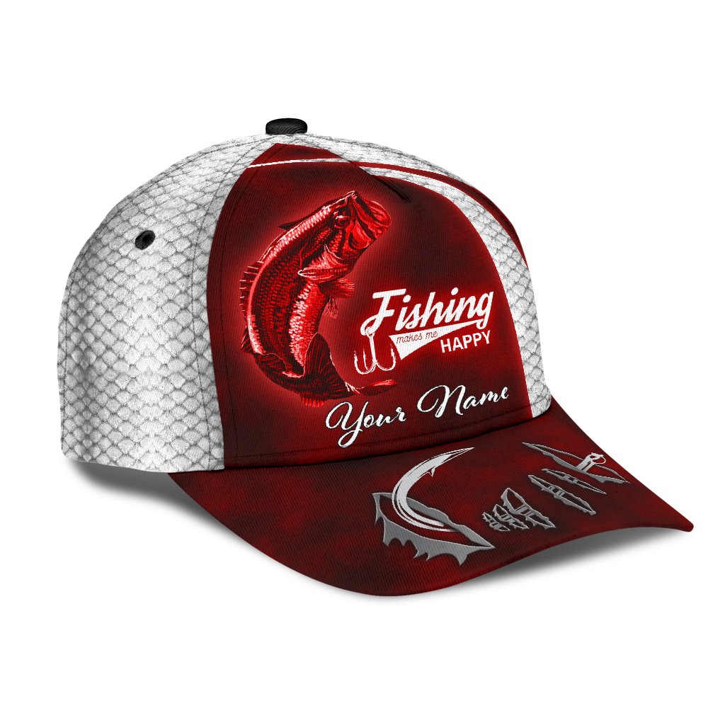 Custom Name Bass Fishing Red hat Hook 3D design print Cap NTN03072103