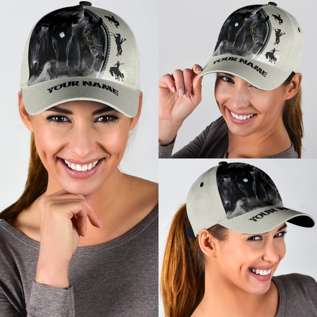 Personalized Name Rodeo Classic Cap Black Horses Ver 1