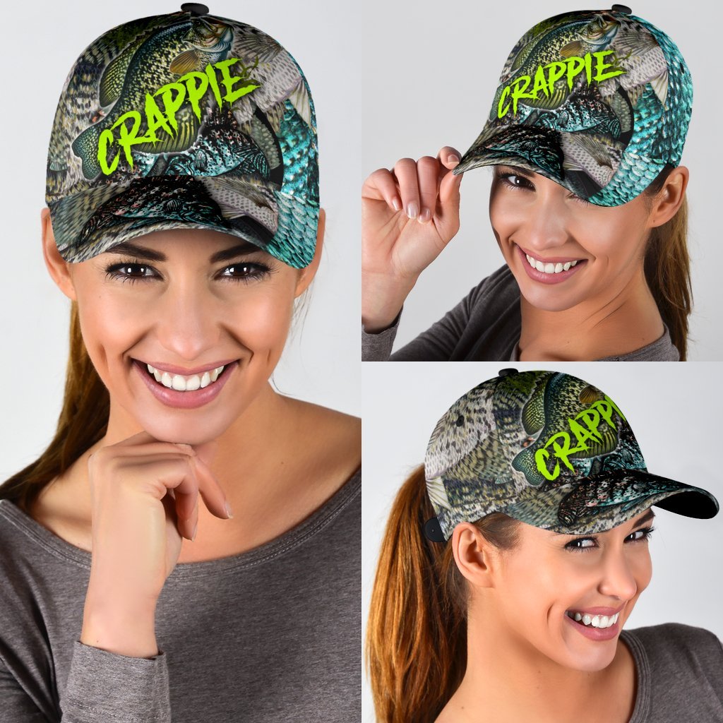 Crappie on skin Fishing hat Hook 3D design print Cap