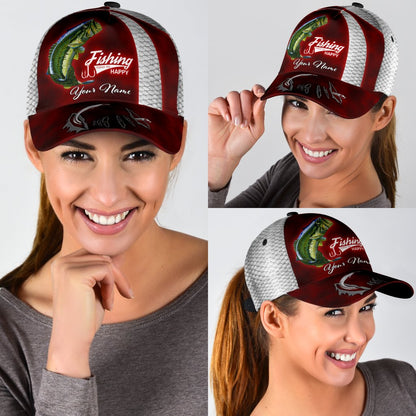 Custom Name Bass Fishing Red hat Hook 3D design print Cap NTN03072104