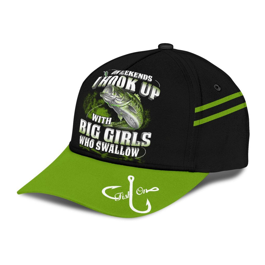 Green Bass Fishing hat Hook 3D design print Cap