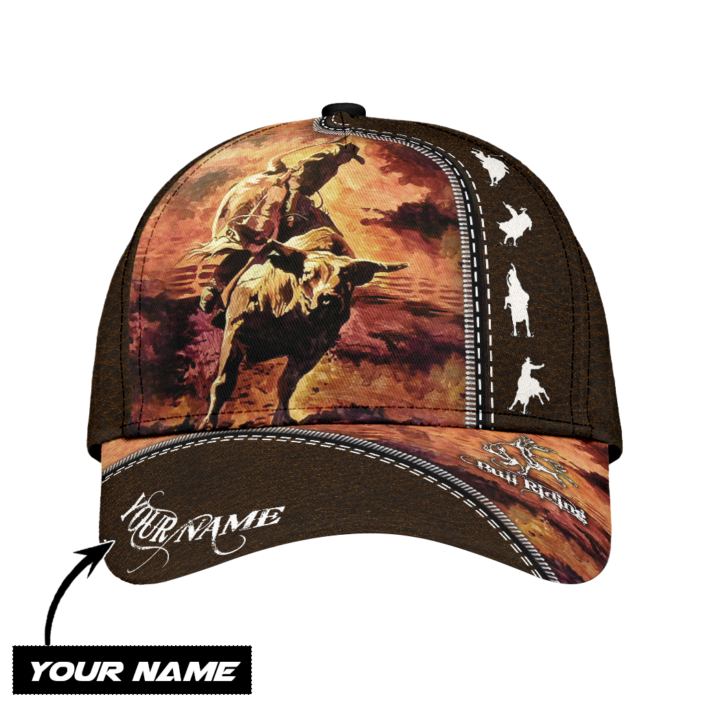Personalized Name Bull Riding Classic Cap Rodeo Art