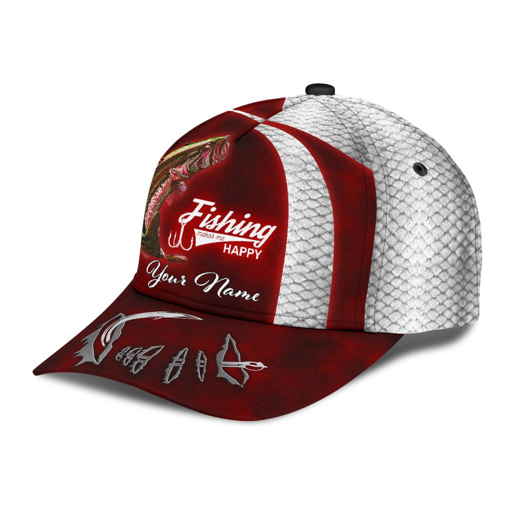 Custom Name Bass Fishing Red hat Hook 3D design print Cap NTN03072102