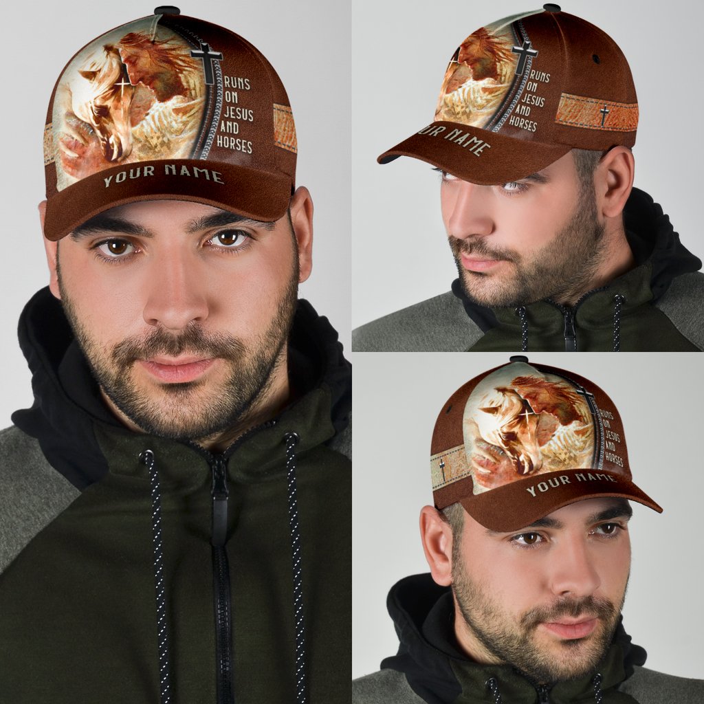 Personalized Name Rodeo Classic Cap Runs On Jesus And Horses Ver 2