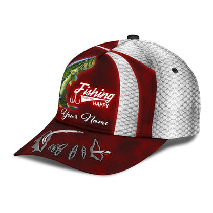 Custom Name Bass Fishing Red hat Hook 3D design print Cap NTN03072104