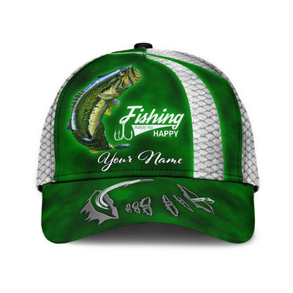 Custom Name Bass Fishing hat Hook 3D design print Cap