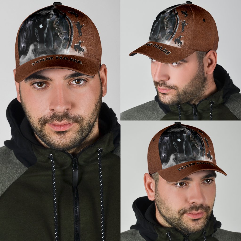 Personalized Name Rodeo Classic Cap Black Horses Ver 2
