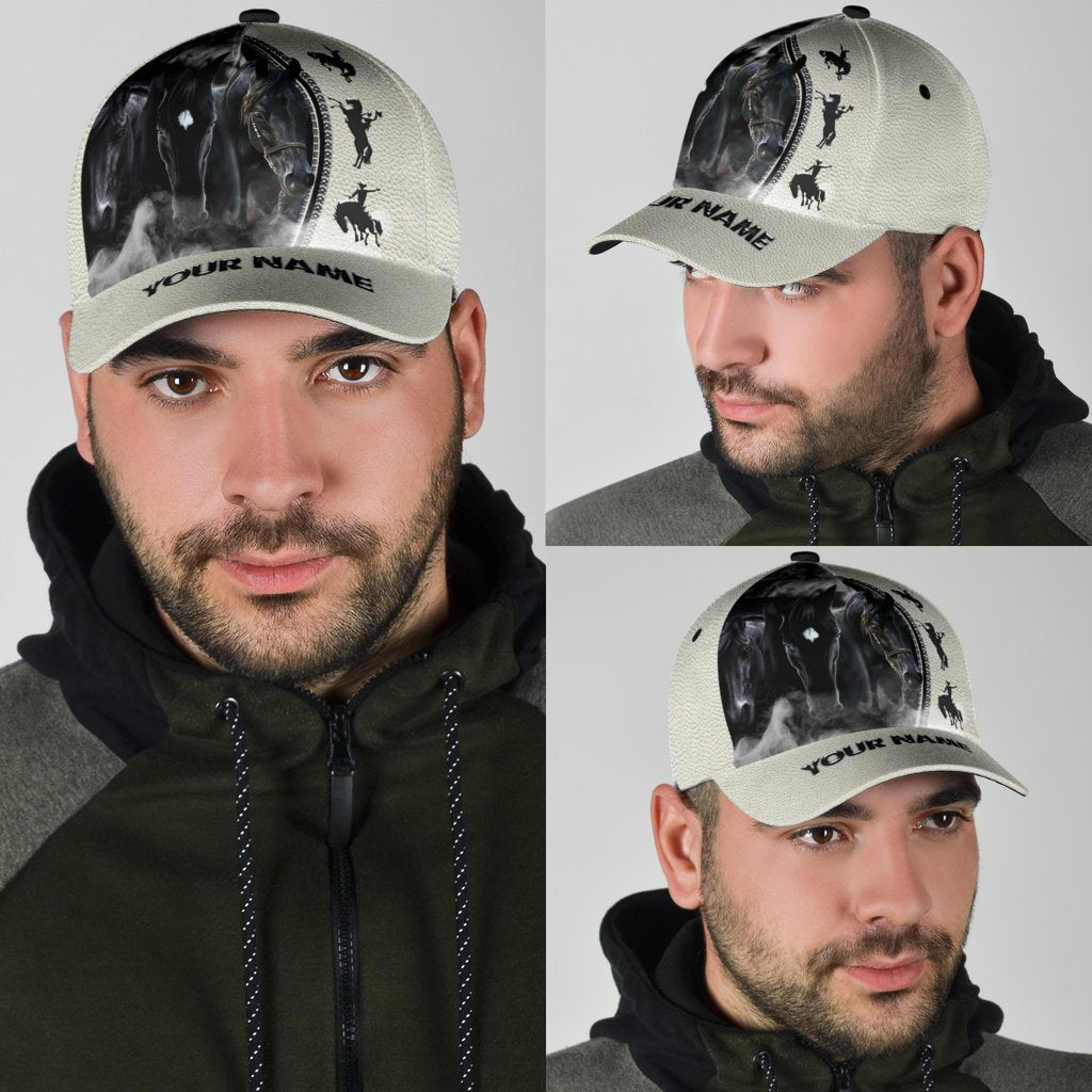 Personalized Name Rodeo Classic Cap Black Horses Ver 1
