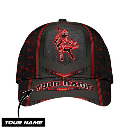 Personalized Name Bull Riding Classic Cap Red Neon