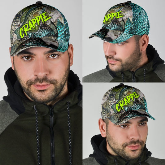 Crappie on skin Fishing hat Hook 3D design print Cap