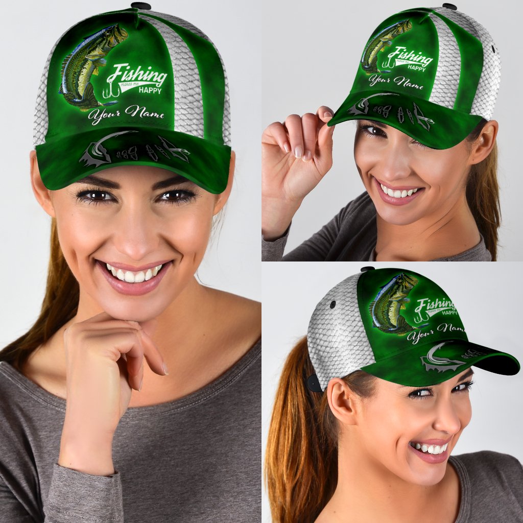 Custom Name Bass Fishing hat Hook 3D design print Cap