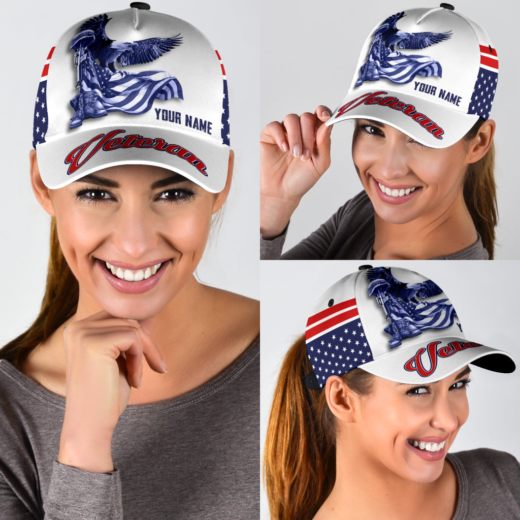 US Army Veteran American Flag Eagle Personalized Name Classic Cap