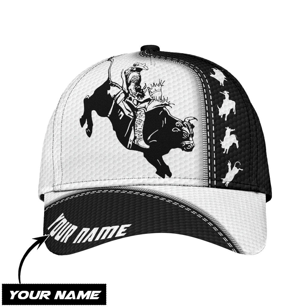 Personalized Name Black And White Bull Riding Classic Cap