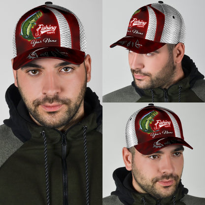 Custom Name Bass Fishing Red hat Hook 3D design print Cap NTN03072104